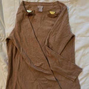 Long sleeve, brown, CHICOS, shirt.
